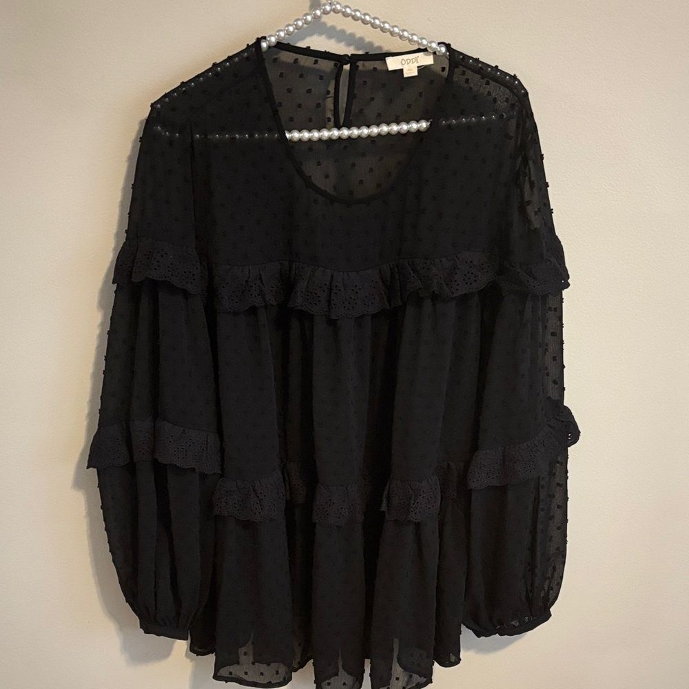 Oddy 1xl Black Sheer Blouse